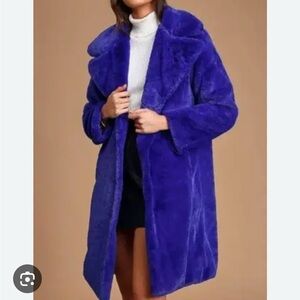Avec Les Filles Blue mid length Faux Fur Coat - S NWOT
